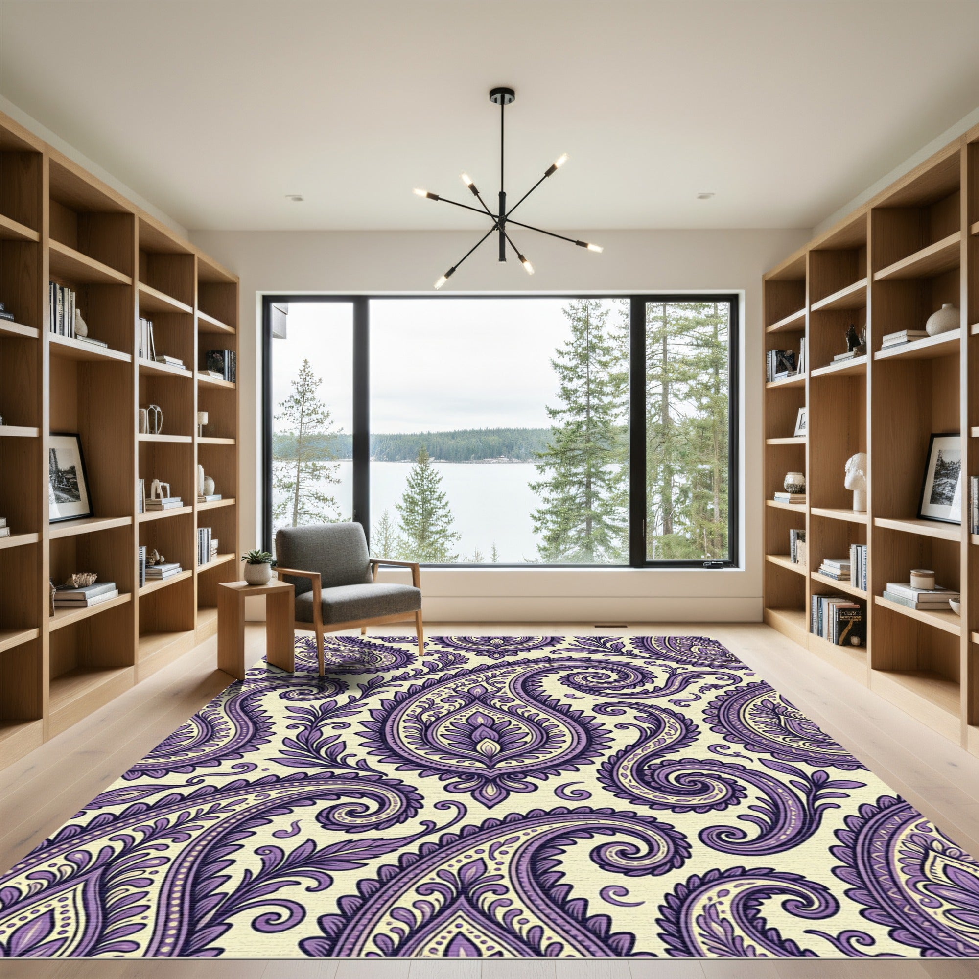 Purple Paisley Floral Scrollwork Rug