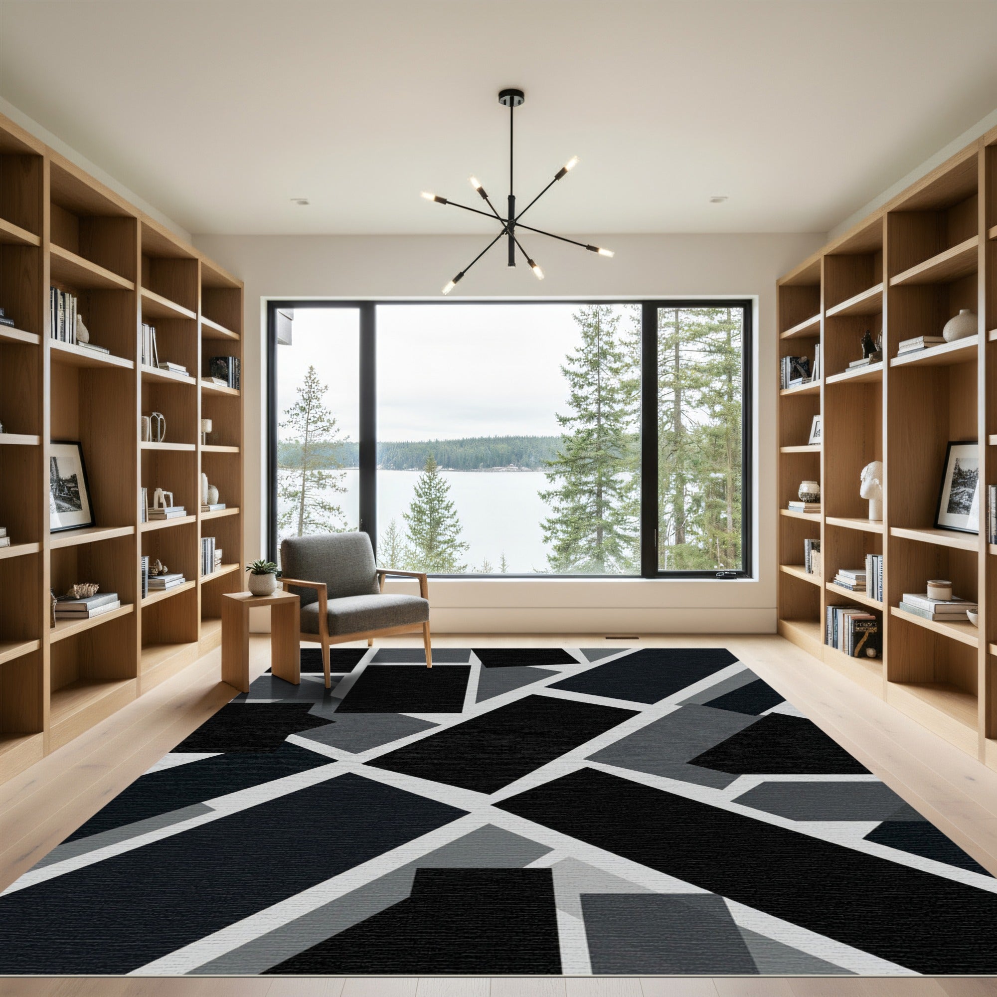 Monochromatic Geometric Collage Tiles Rug
