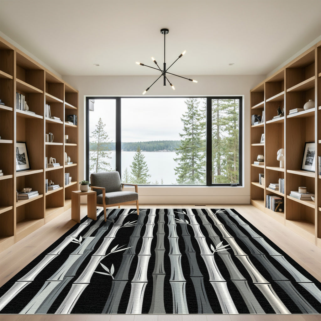 Monochromatic Bamboo Forest Vertical Texture Rug