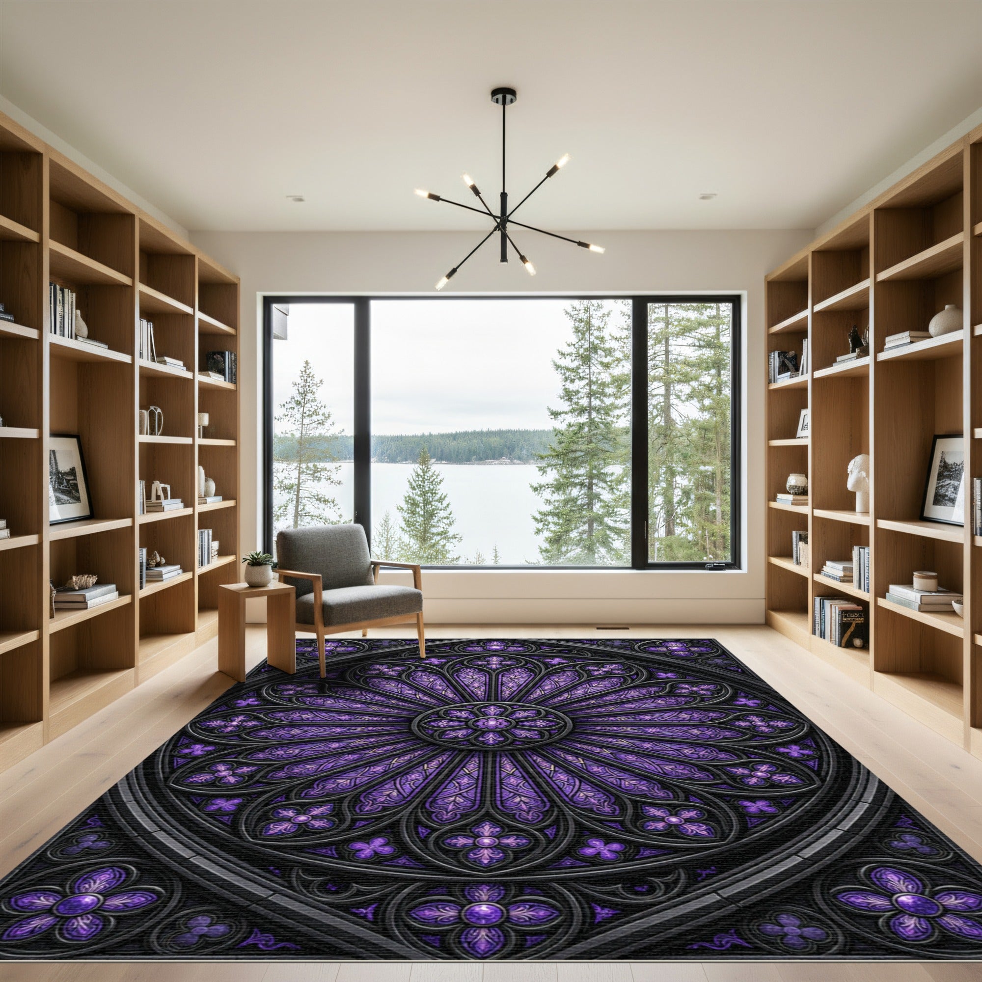 Gothic Violet Rose Window Mandala Rug