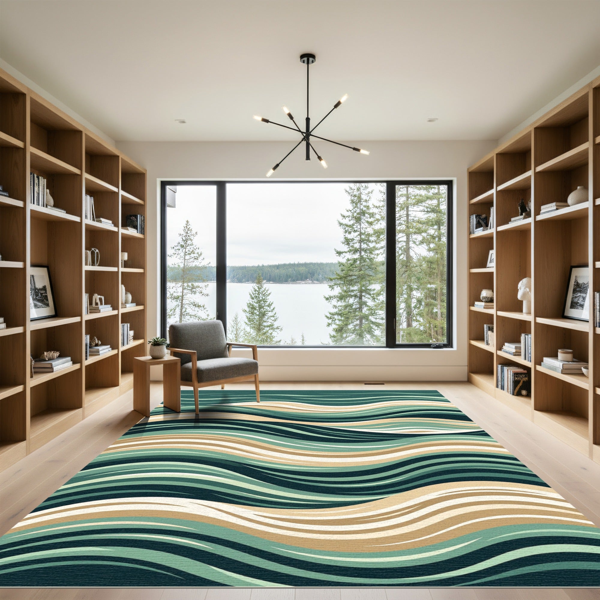 Deep Teal Sandy Wave Composition Rug