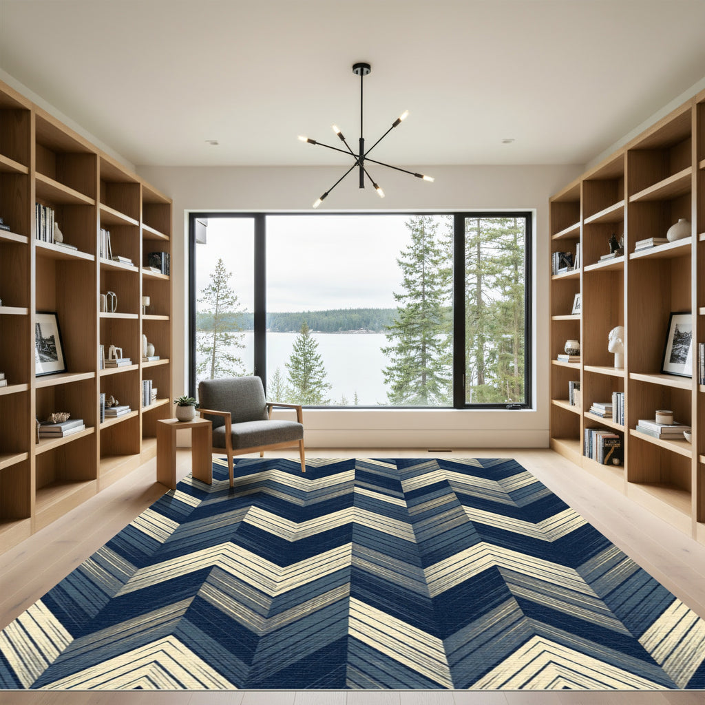 Navy Blue Chevron Herringbone Texture Rug