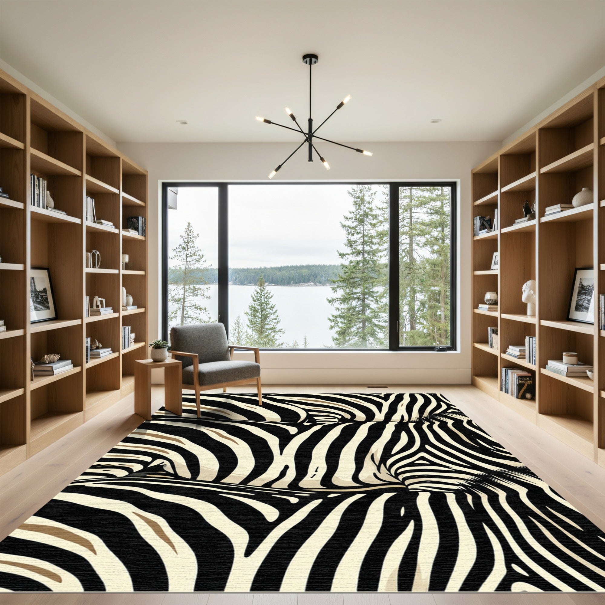 Abstract Zebra Print Black Cream Stripes Rug