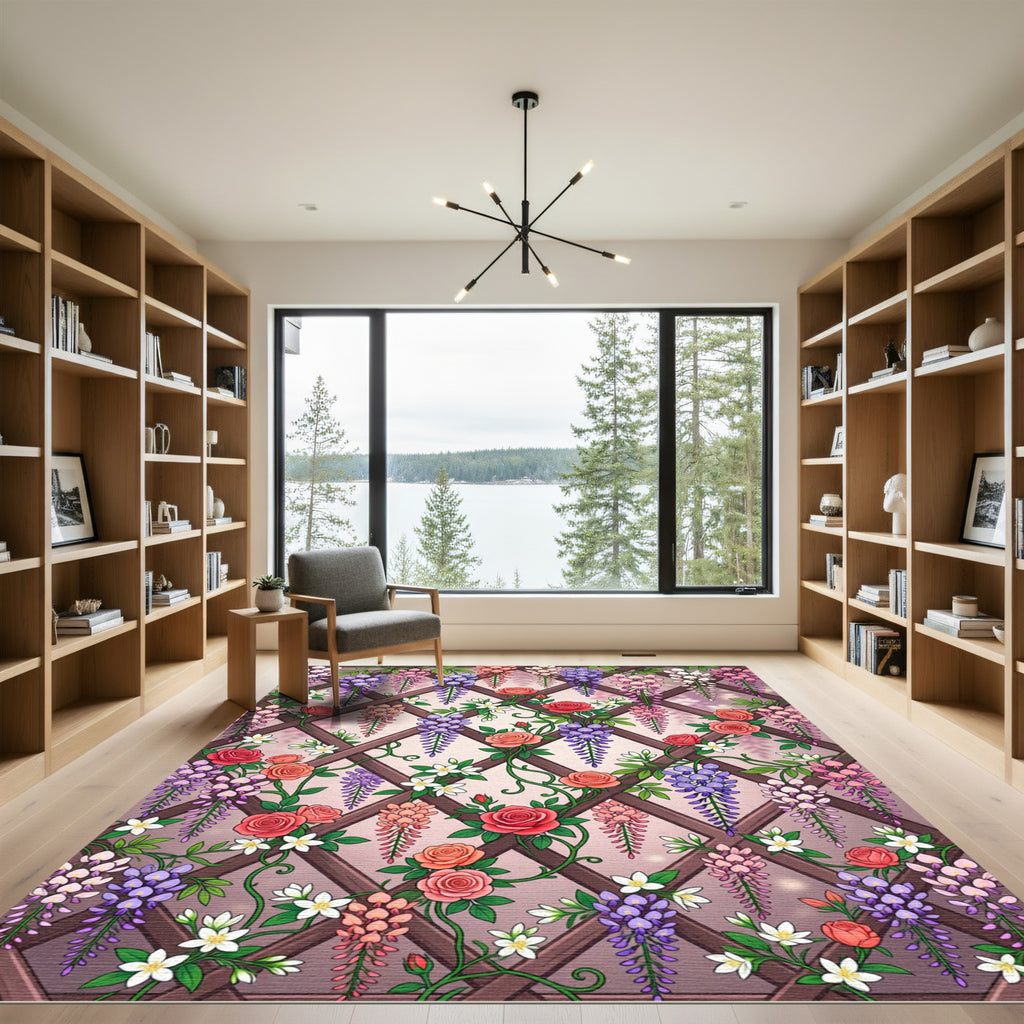 Wisteria Rose Trellis Garden Tapestry Rug