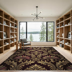 Ornate Gold Damask Burgundy Regal Scroll Rug