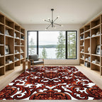 Ornate Crimson Damask Heart Scroll Rug