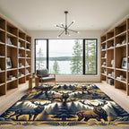 Rustic Woodland Stag Forest Cabin Scene Rug