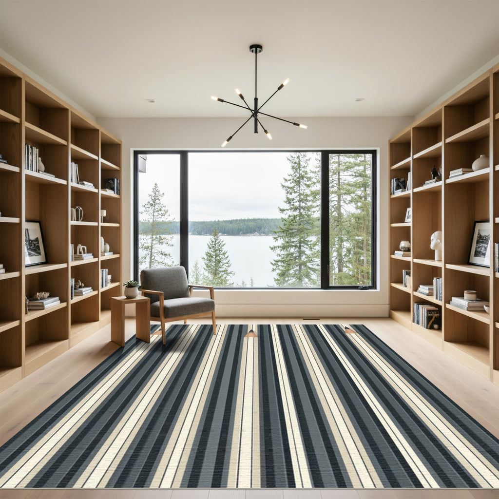 Minimalist Pencil Stripe Charcoal Cream Rug