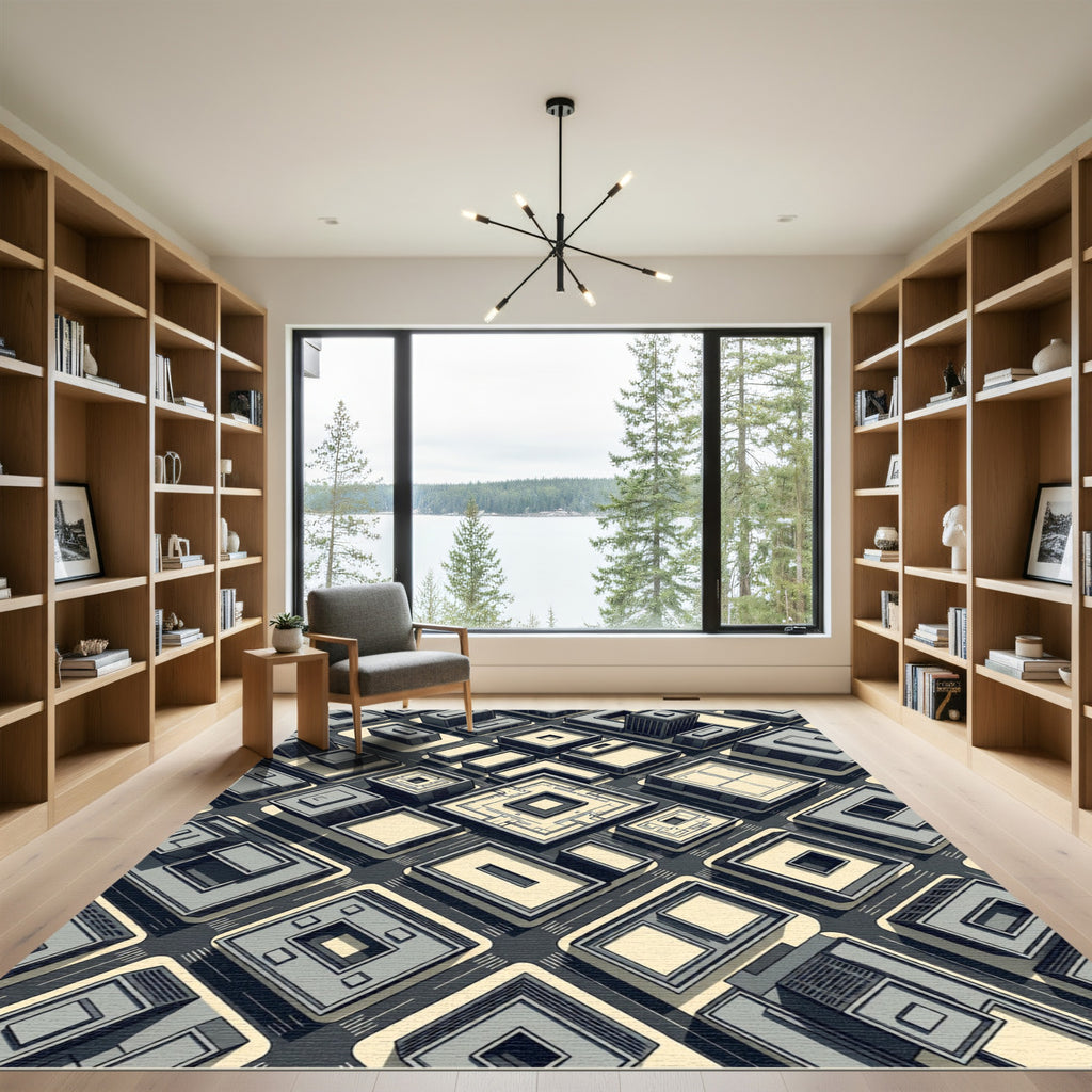 Modern Isometric Gray Urban Grid Rug