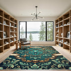Teal Fleur-de-lis Ornate Scroll Tapestry Rug