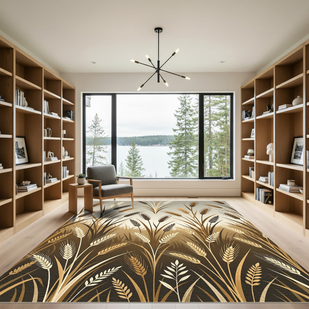 Golden Wheat Field Grass Illustration Rug