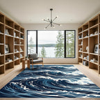 Dynamic Navy Blue Abstract Ocean Wave Rug