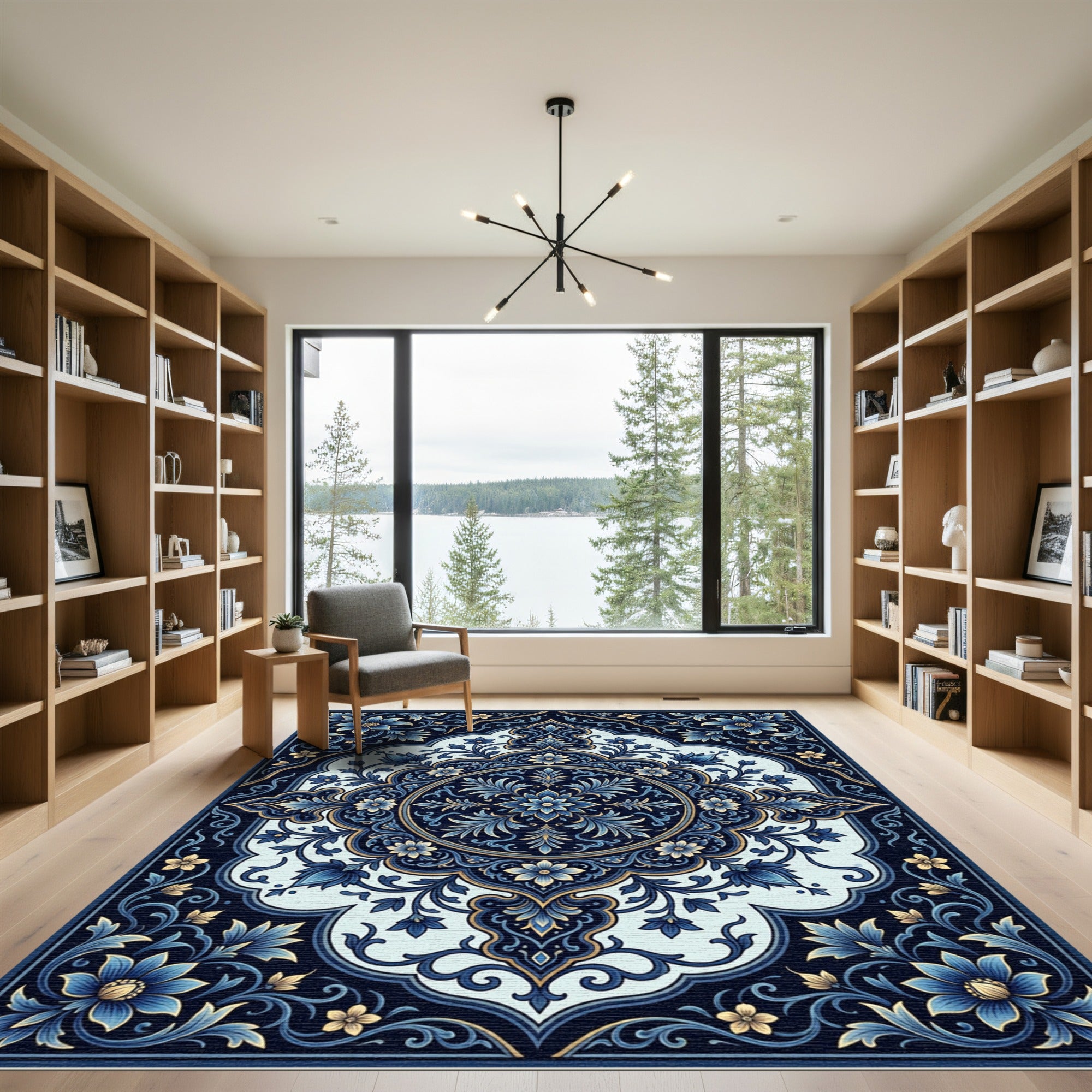 Midnight Blue Floral Medallion Rug