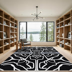 Black White Organic Branch Medallion Rug