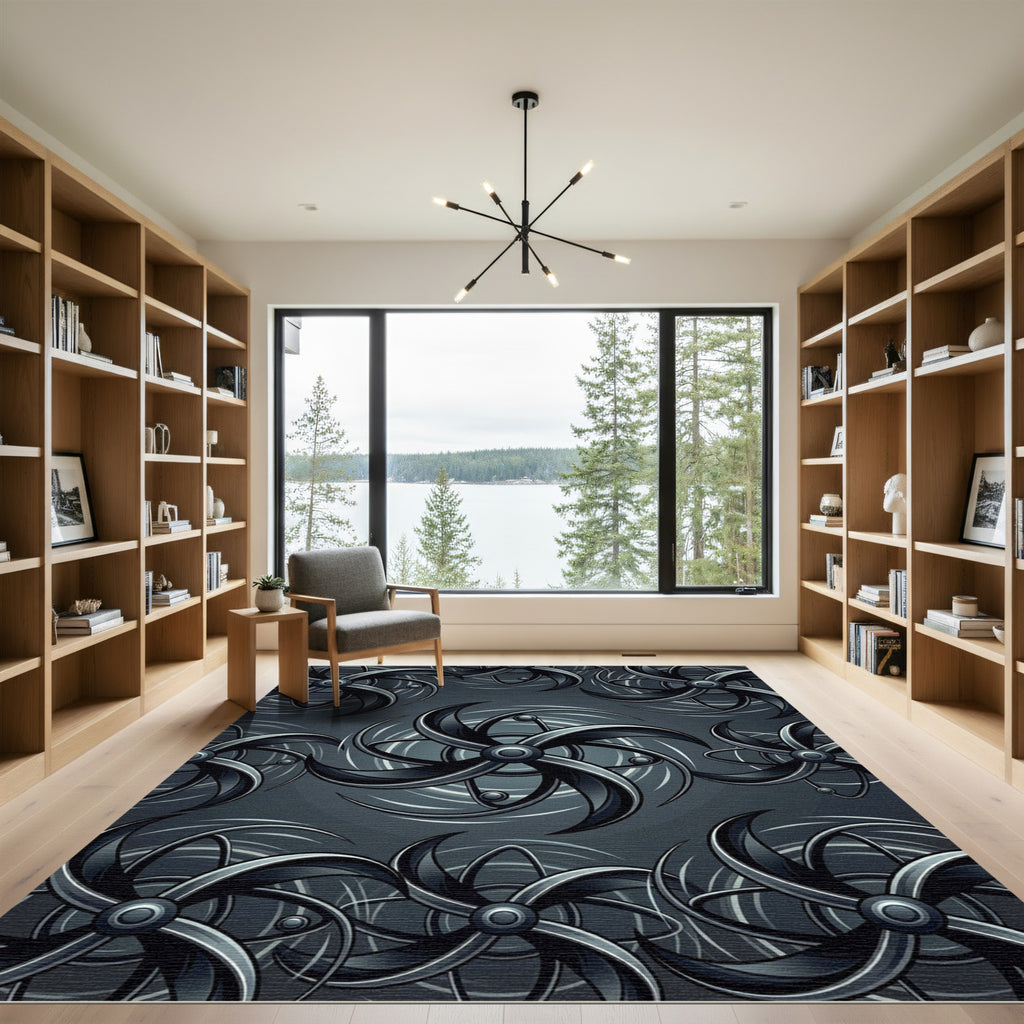 Mechanical Gray Turbine Vortex Rug