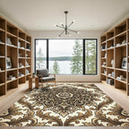 Elegant Gold Rose Scroll Damask Rug
