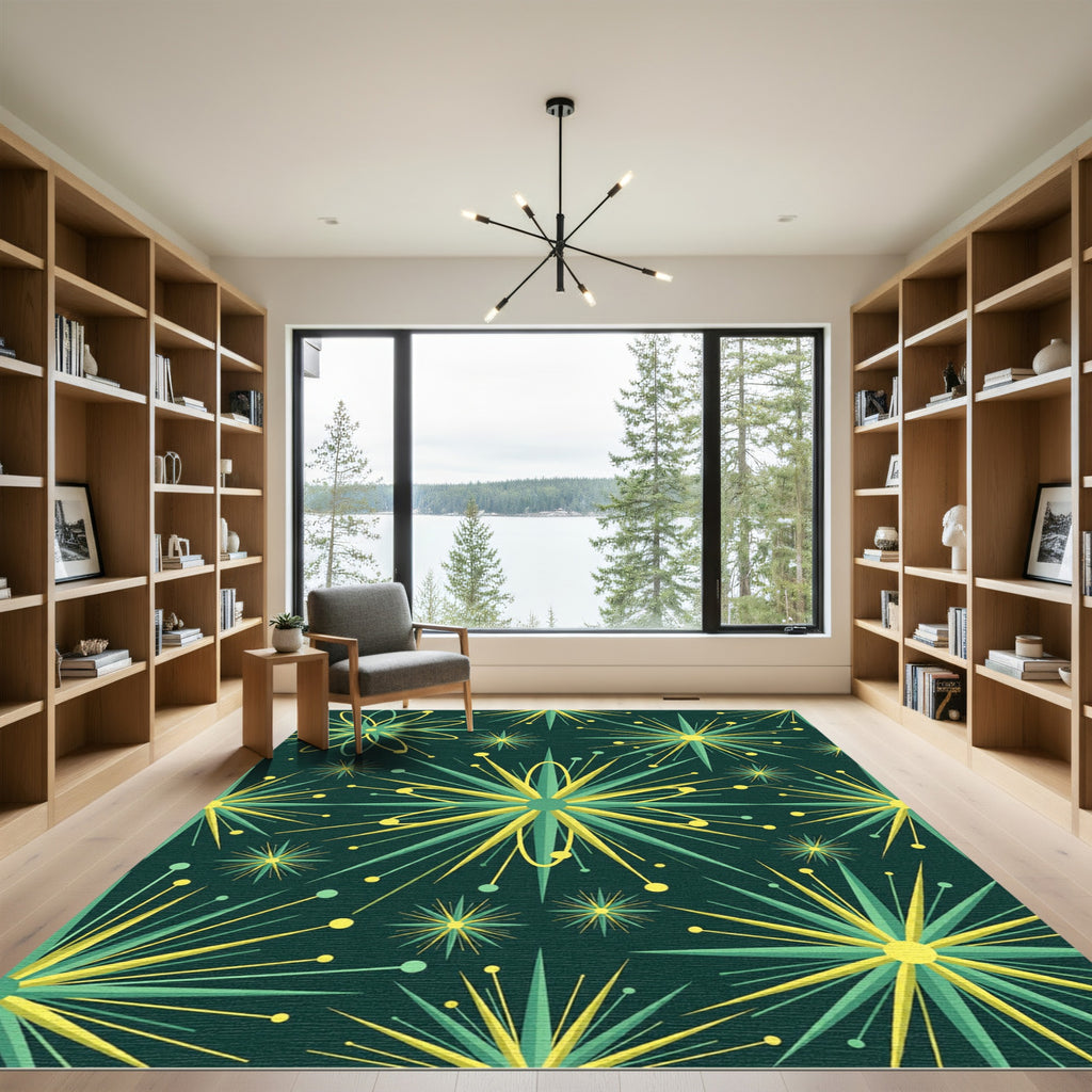 Retro Teal Yellow Starburst Rug