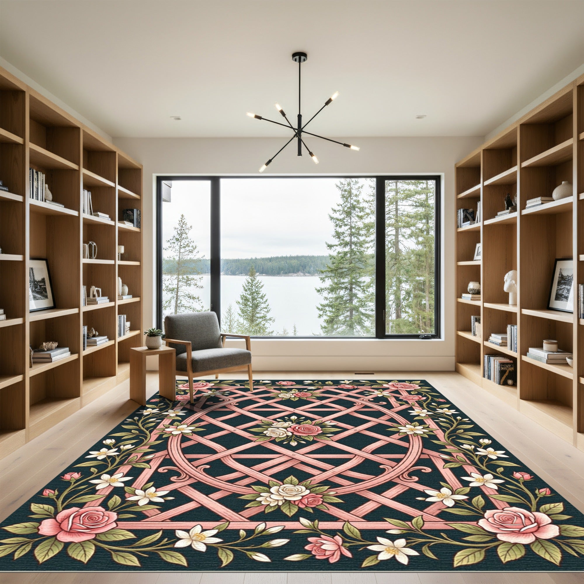 Rose Pink Garden Lattice Floral Accent Rug