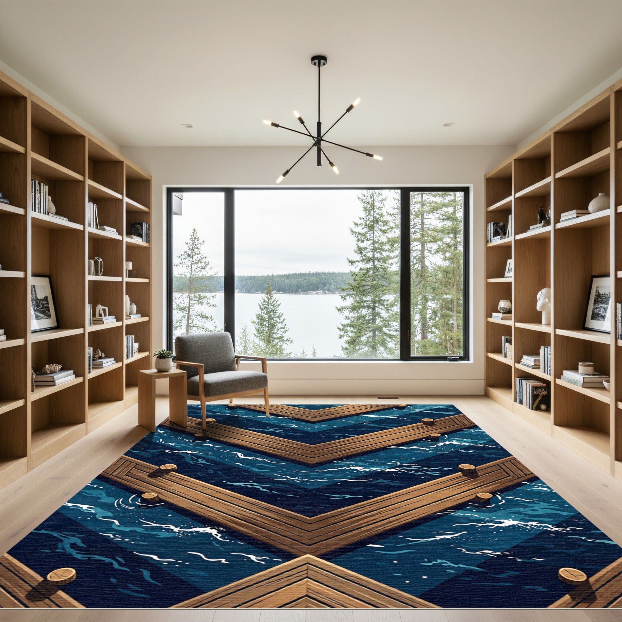 Geometric Navy Blue Coastal Pier Rug
