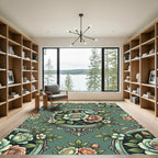 Vintage Sage Floral Framed Rose Damask Rug