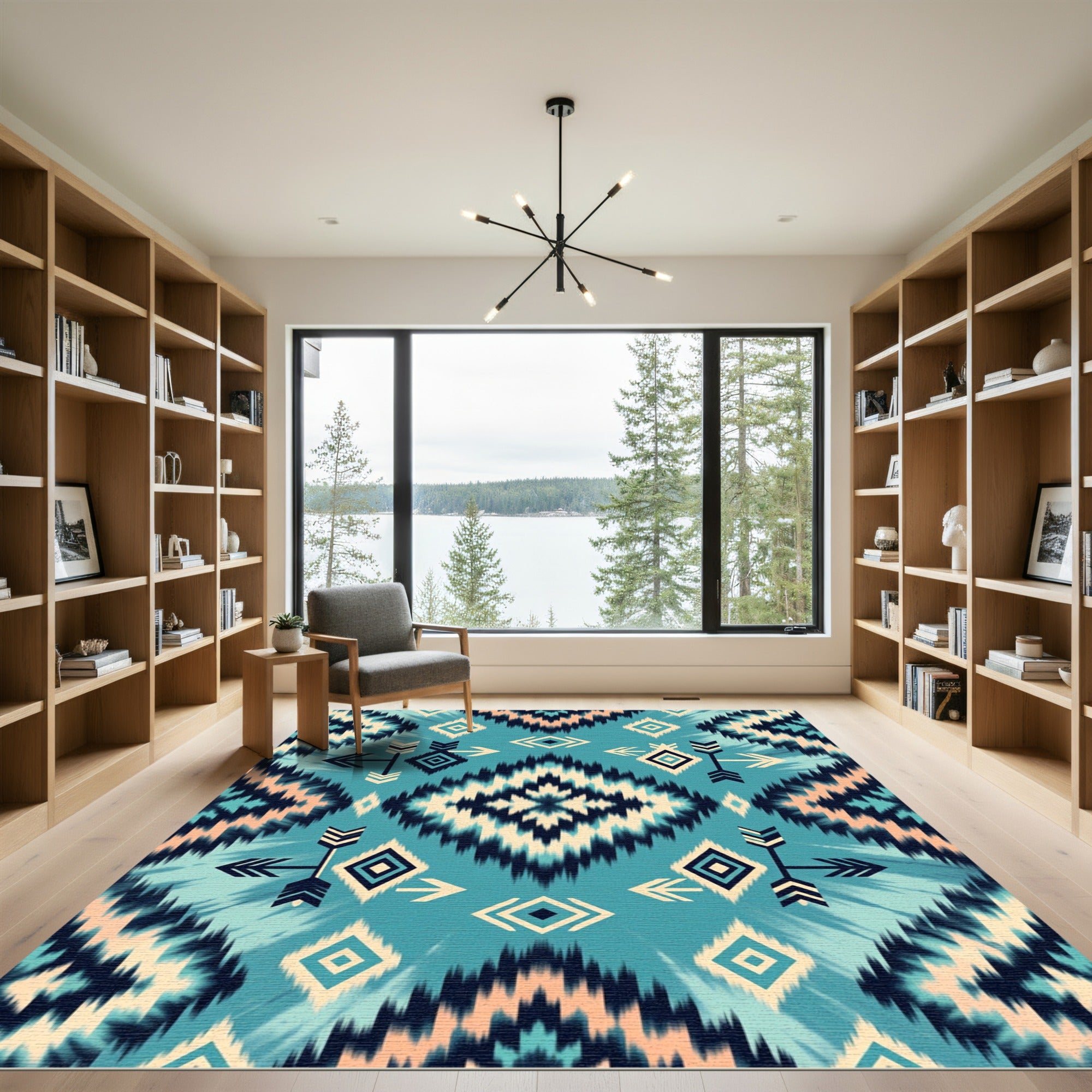Teal Southwestern Arrow Diamond Folk Rug