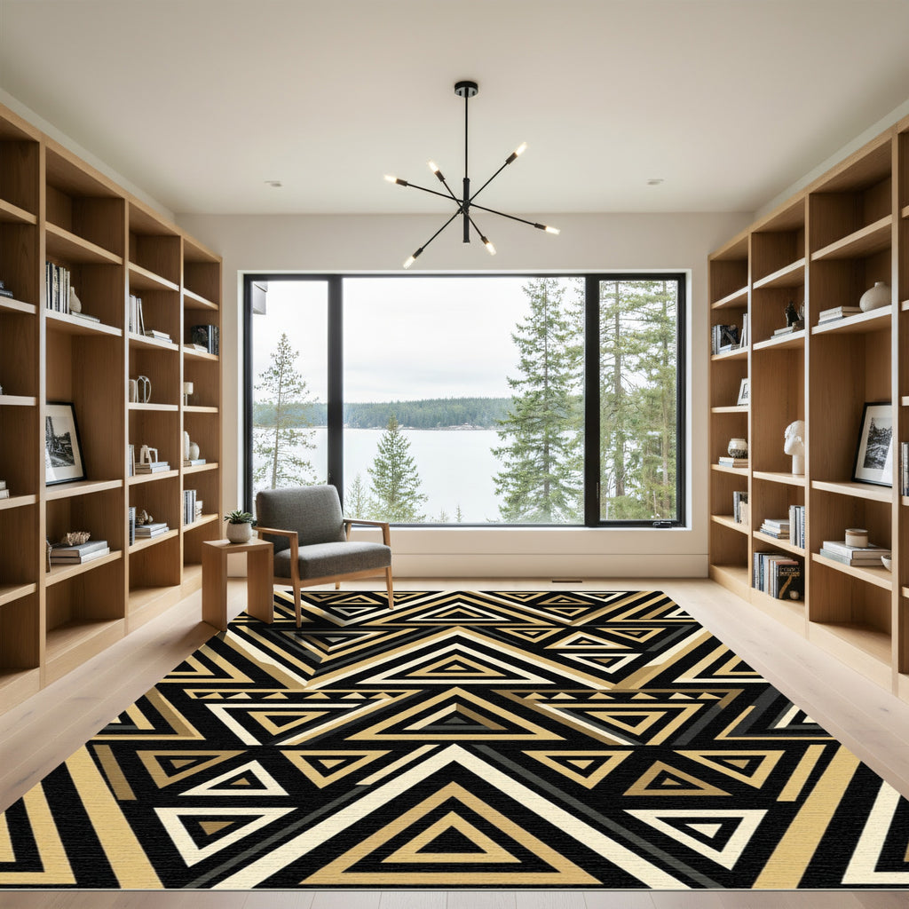 Gold and Black Geometric Triangle Rug