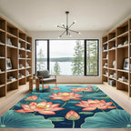 Elegant Pink Lotus Flower Pond Art Rug