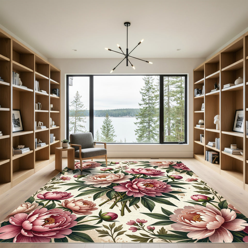 Pink Peony Blossom Garden Accent Rug