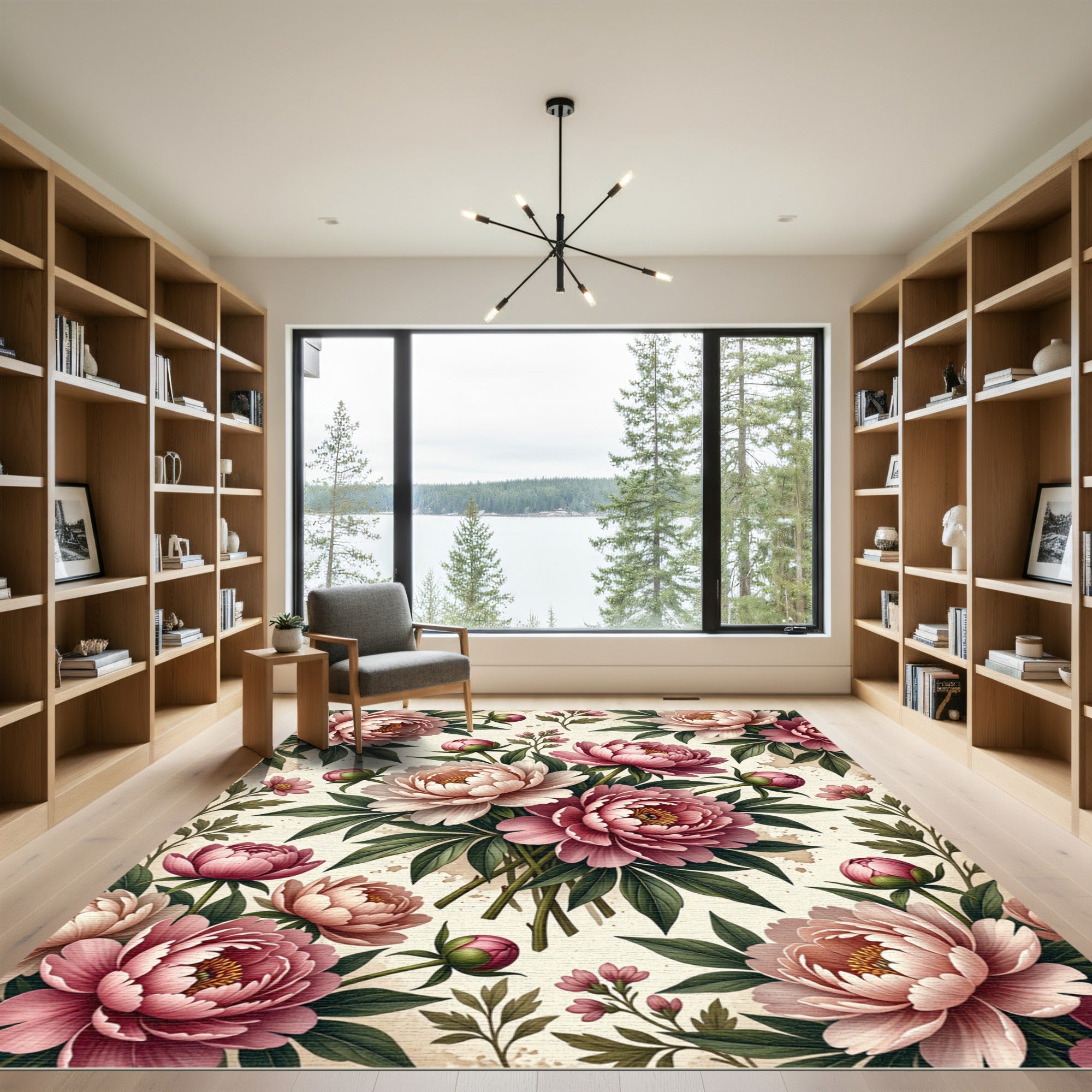 Pink Peony Blossom Garden Accent Rug