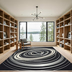 Minimalist Silver Orbits Abstract Circular Rug