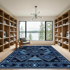 Deep Blue Geometric Tribal Diamond Rug