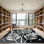 Monochromatic Botanical Abstract Leaf Art Rug