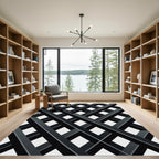 Modern Black Grey Geometric Lattice Rug
