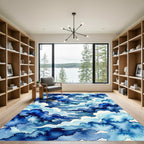 Abstract Indigo Watercolor Storm Cloud Rug