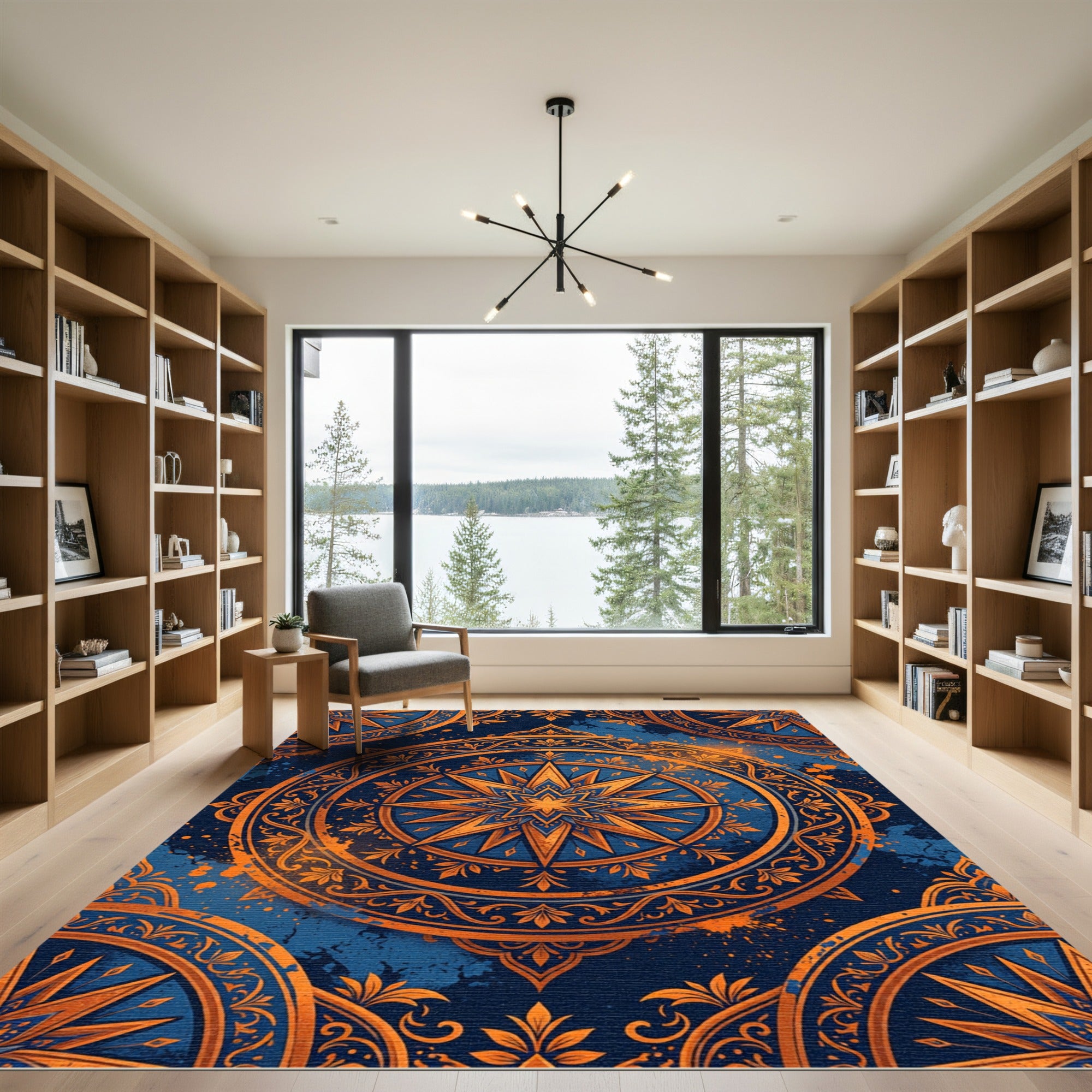 Celestial Golden Star Navy Medallion Rug