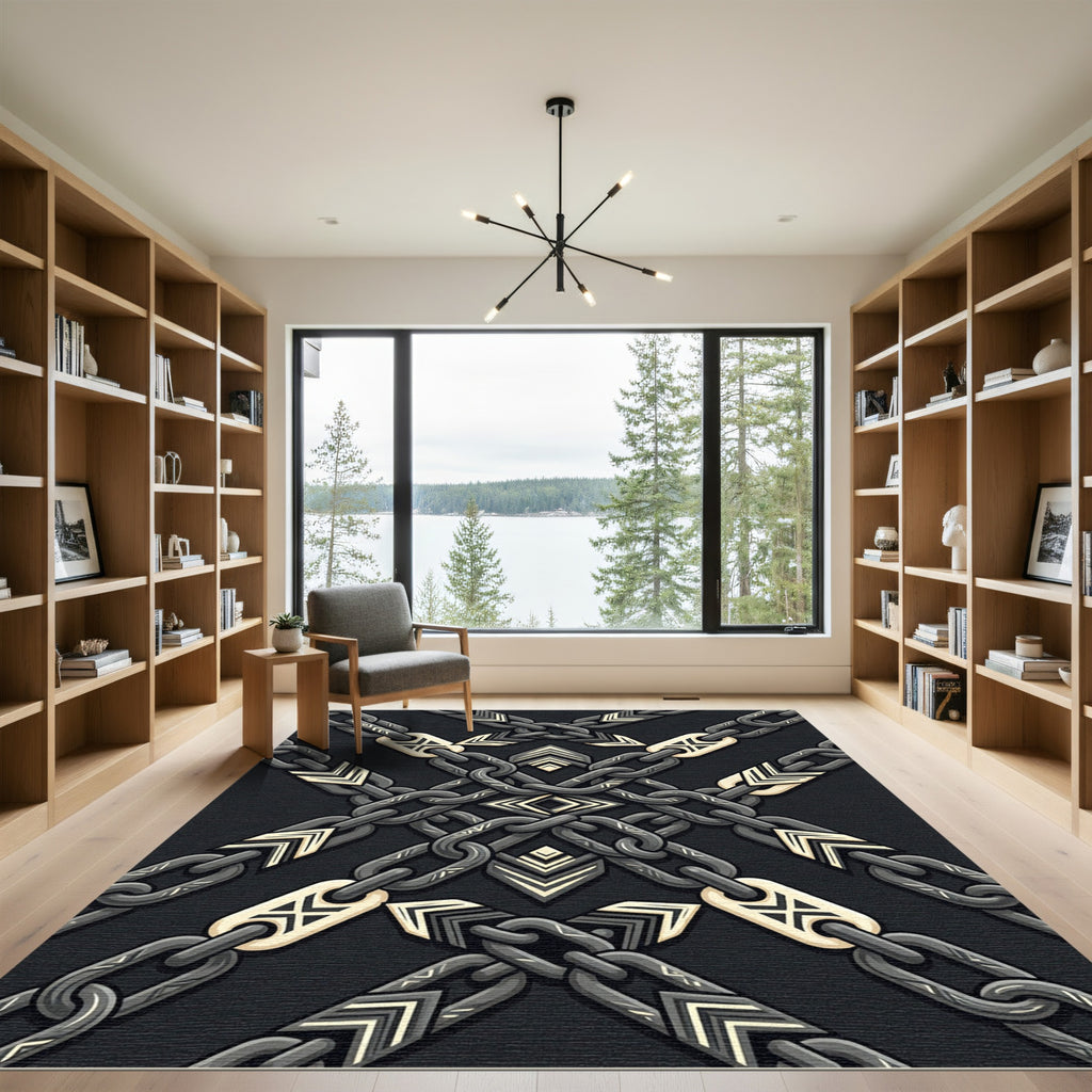Geometric Monochrome Chain Link Metal Accent Rug