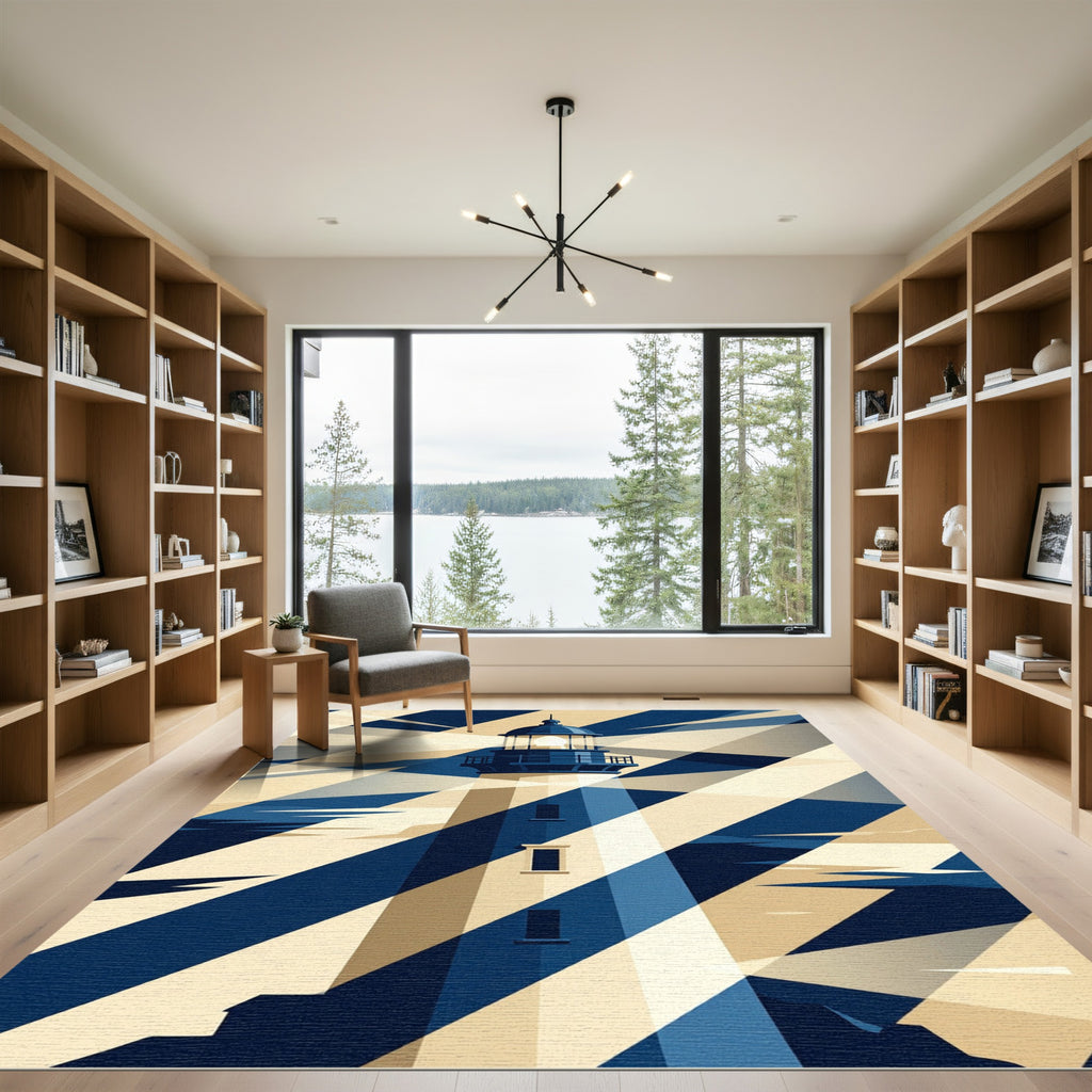 Graphic Blue and Cream Beacon Ray Rug