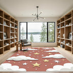 Whimsical Terra Cotta Starry Cloudy Sky Rug