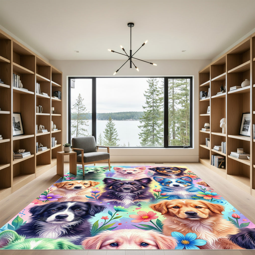 Whimsical Colorful Puppy Garden Art Rug