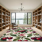 Vintage Crimson Cherry Blossom Orchard Branch Rug
