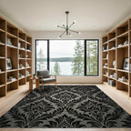 Black and Gray Damask Floral Rug