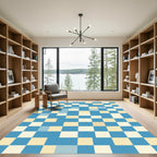 Modern Blue and Cream Pixel Grid Rug