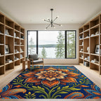 Vibrant Orange Floral Paisley Medallion Rug