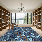 Navy Blue Paisley Floral Swirl Accent Rug