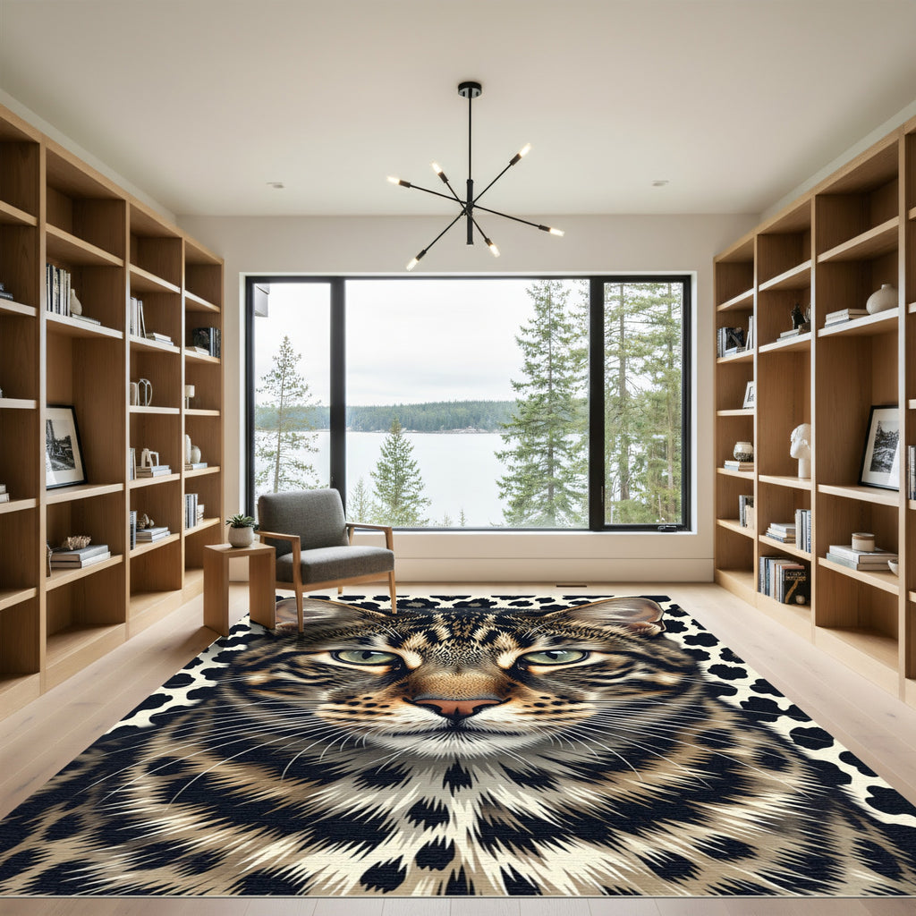 Majestic Feline Leopard Spotted Portrait Rug