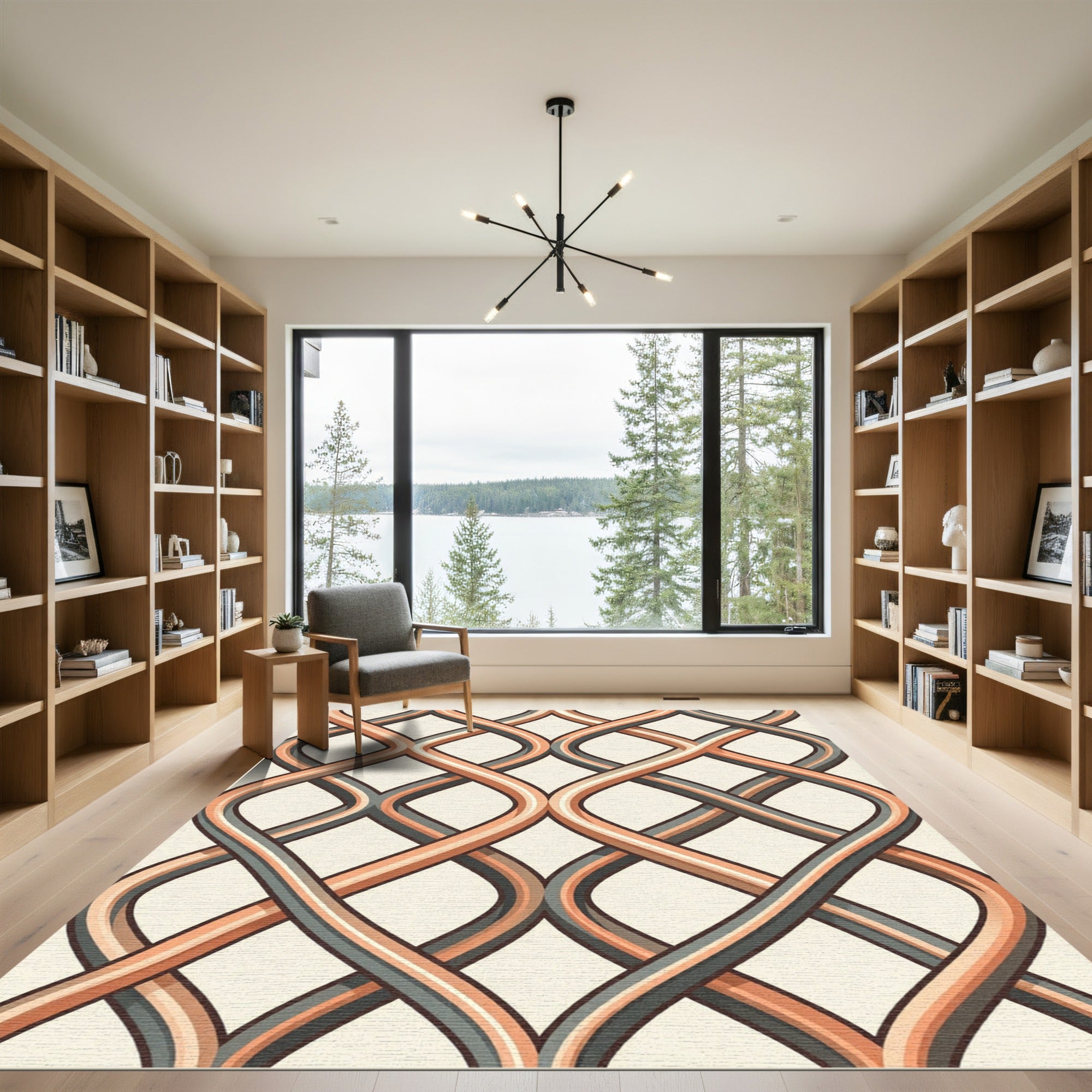 Intertwined Peach and Slate Geometric Weave Rug