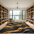 Modern Black and Gold Fluid Waves Rug