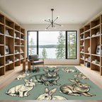 Charming Sage Green Woodland Rabbit Rug