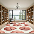Peach Sleeping Cats Repeating Pattern Rug