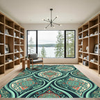 Teal Orange Medallion Arabesque Rug